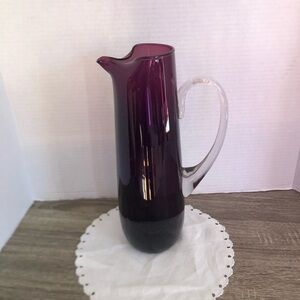 Vtg Hand Blown Amethyst Glass Pitcher